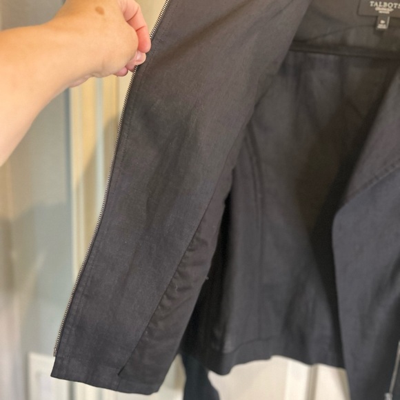 💙”Talbots” Women's Dark Navy 100% Linen Zip Front Jacket w/ Pockets Size 8P💙 - Picture 6 of 16